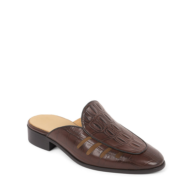 Stylish Croco Leather Mule - Brown