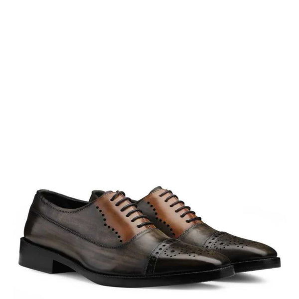 Espresso Medallion Captoe Leather Oxford Shoe