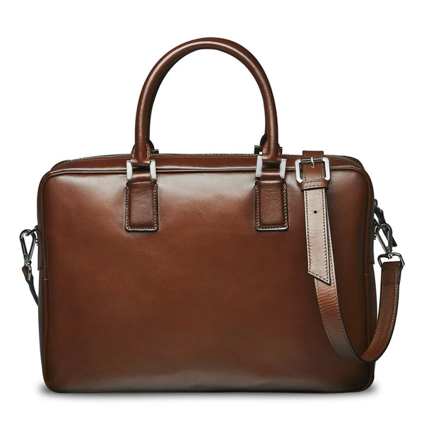 Men s Premium Leather Luxe Briefcase - Brown