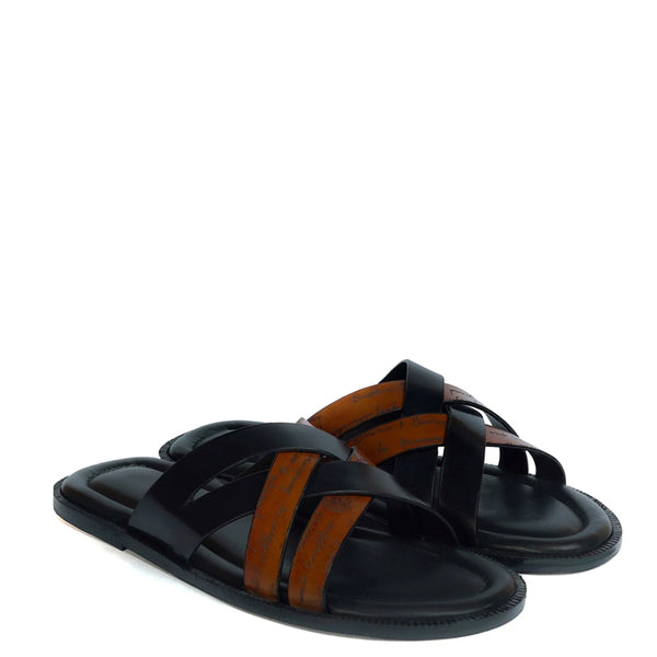 Multi Strap Comfort Sandals - Brown/Black