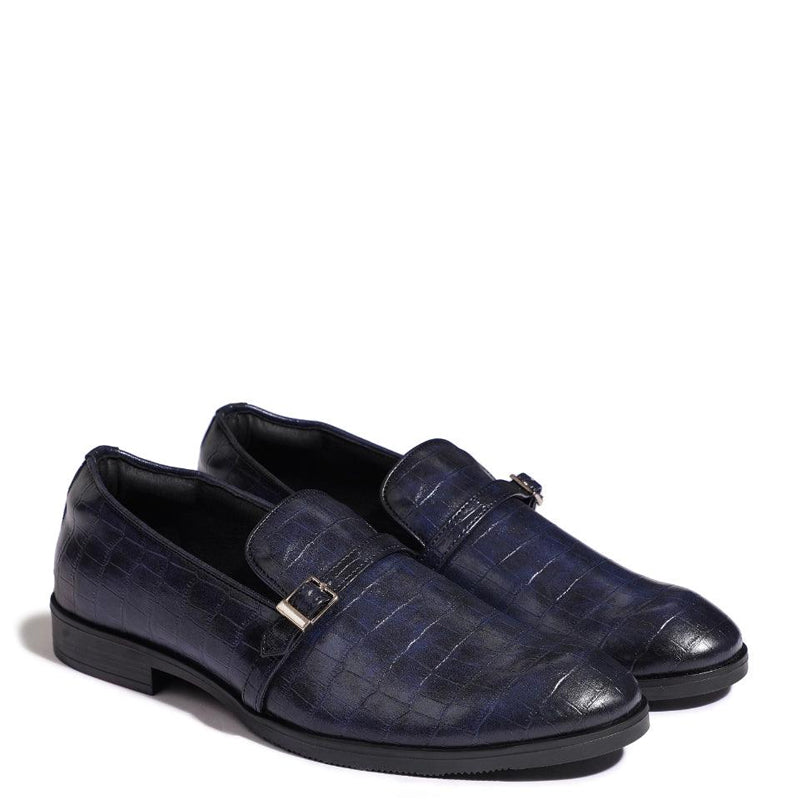 Croco Textured Leather Burgundy Loafer With Side Buckle