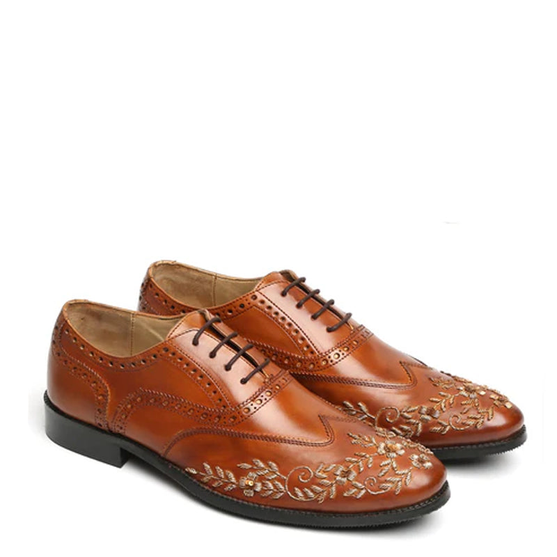 Leather Lace-Up Wingtip Shoes For Men