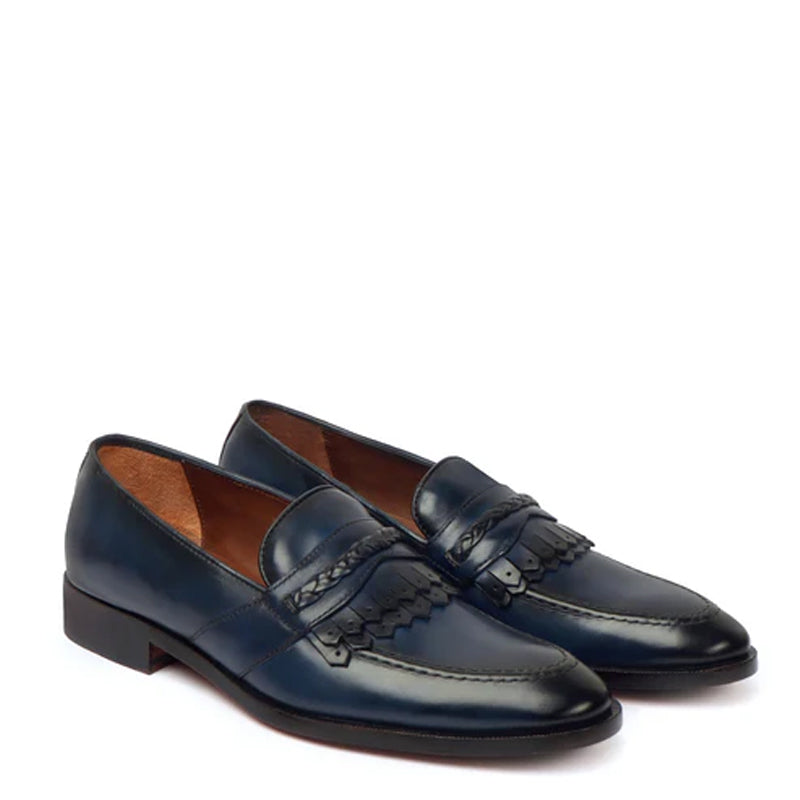 Patent Leather Slip-On Brown Loafer With Dual Fringes