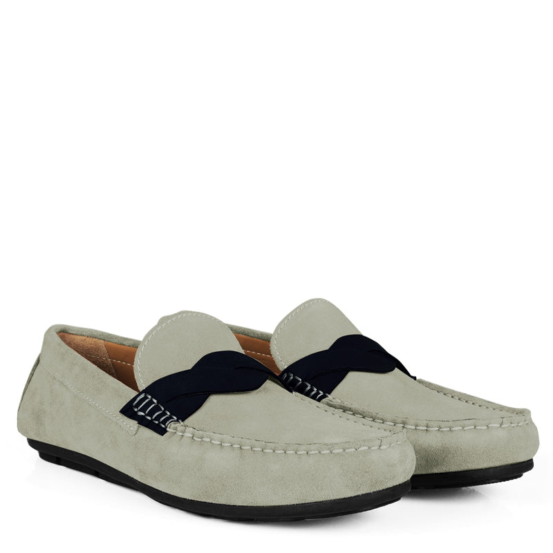 Penny Suede Cross Strap Leather Loafers