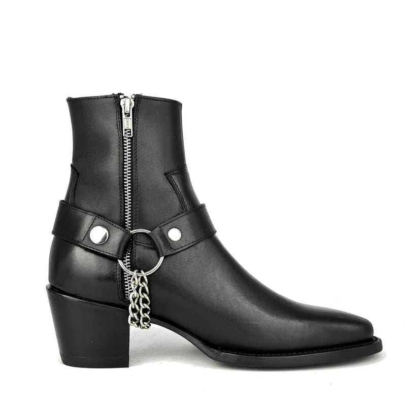 Leather Slip-On Chelsea With Chain Boots