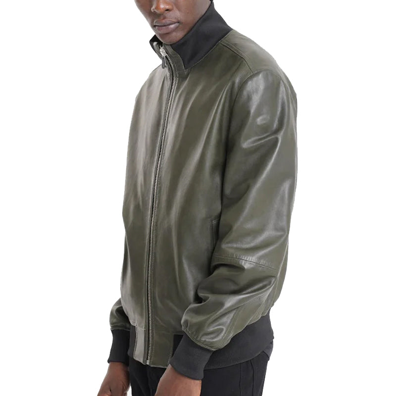 High Collar Olive Green Jacket