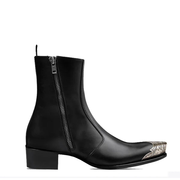 Side Zip Boot with Silver Toe - Black