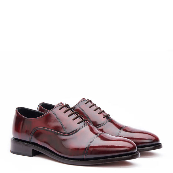 Classic Design Leather Cap Toe Oxford Shoes - Burgundy