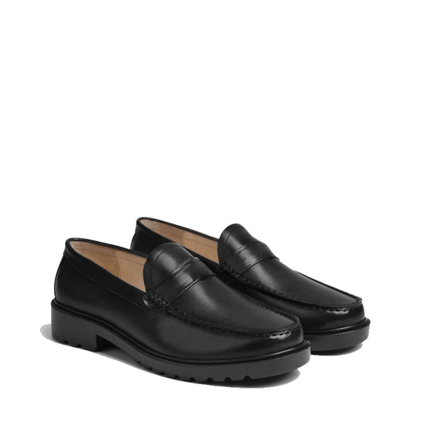 Platform Plain Loafer Shoes - Black