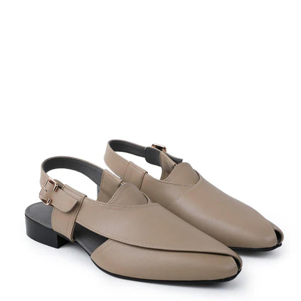 Premium Classic Leather Peshawari Beige Sandals - Beige