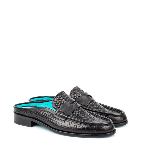 Men Handmade Solid Leather Mule - Black