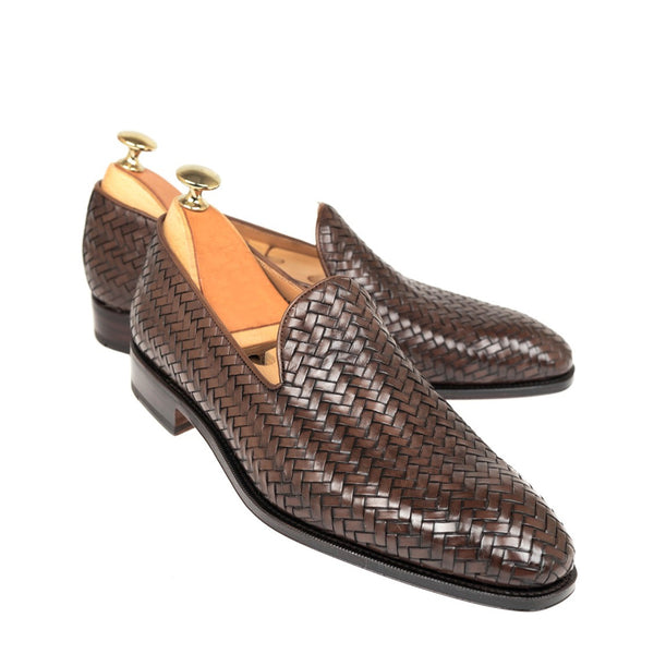 Woven Print Braided Italian Leather Loafer