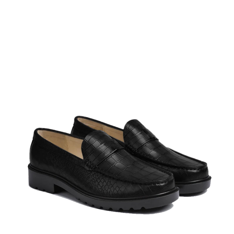 Men's Round Toe Croc Loafers Black