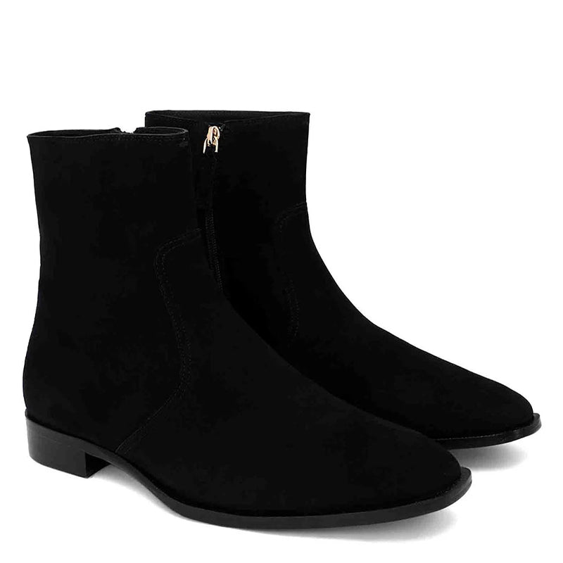 Suede Leather High Ankle Boots With Side Zipper