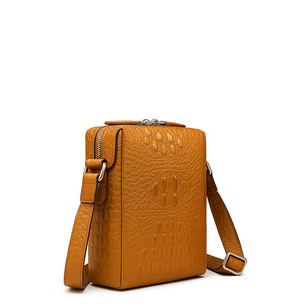 Men s Italian Crocodile Leather Tan Side Bag - Tan