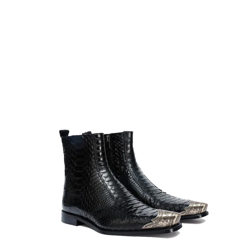 Python Zip up Leather Boot with Silver Toe