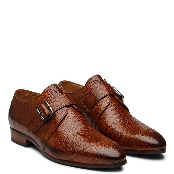 Crocodile Print Leather Single MonkStraps Shoe