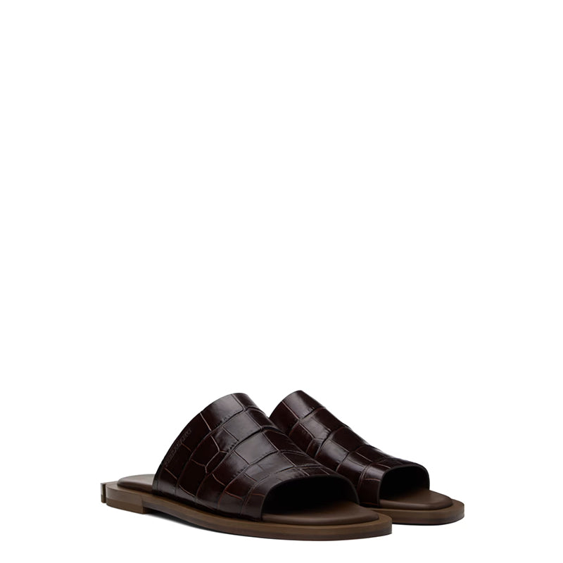 Brown Reptilian Textured Slip On Sandal