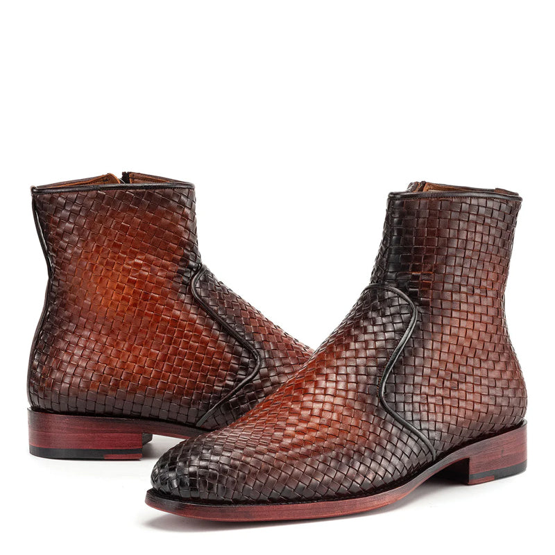 Luxury Stylish Woven Leather Side Zipper Boot Black