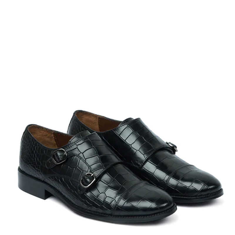 Men Crocodile Leather Double Monk Shoes