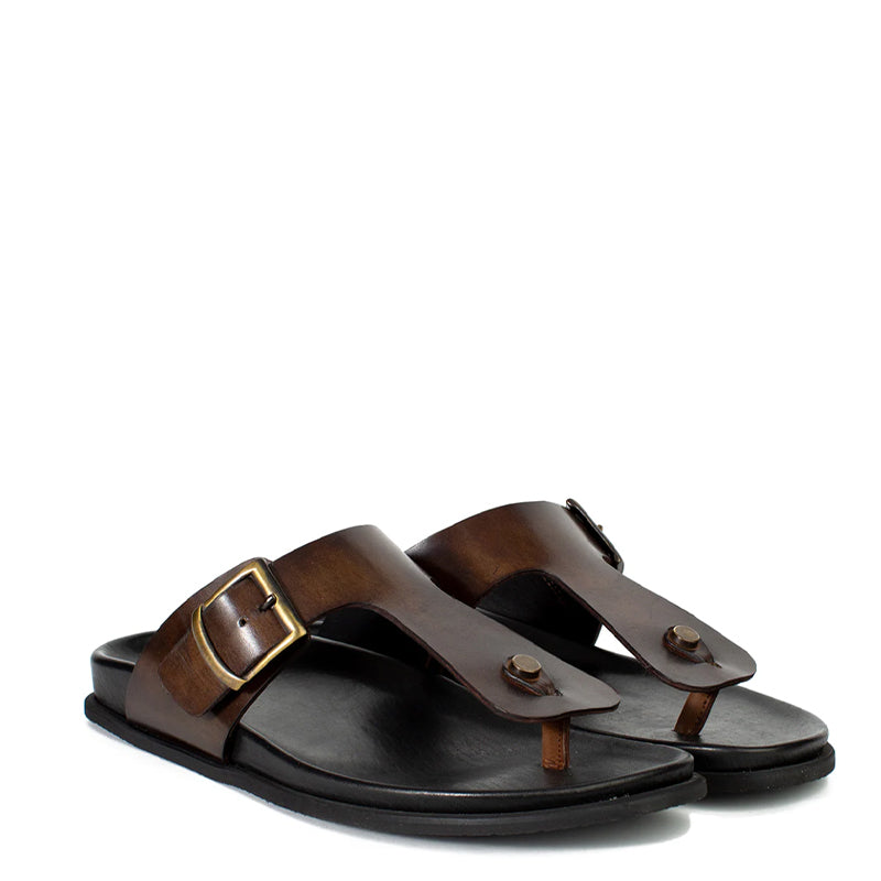 Men Slip-On Leather Buckle Sandals