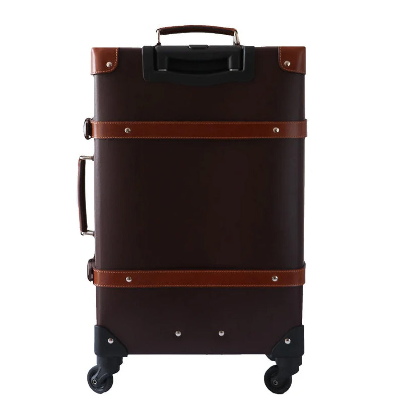 Leather Vintage Suitcase Retro Trunk Rolling