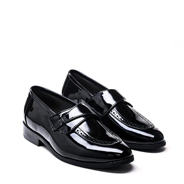 Men Classic Patent Shiny Leather Loafers - Black