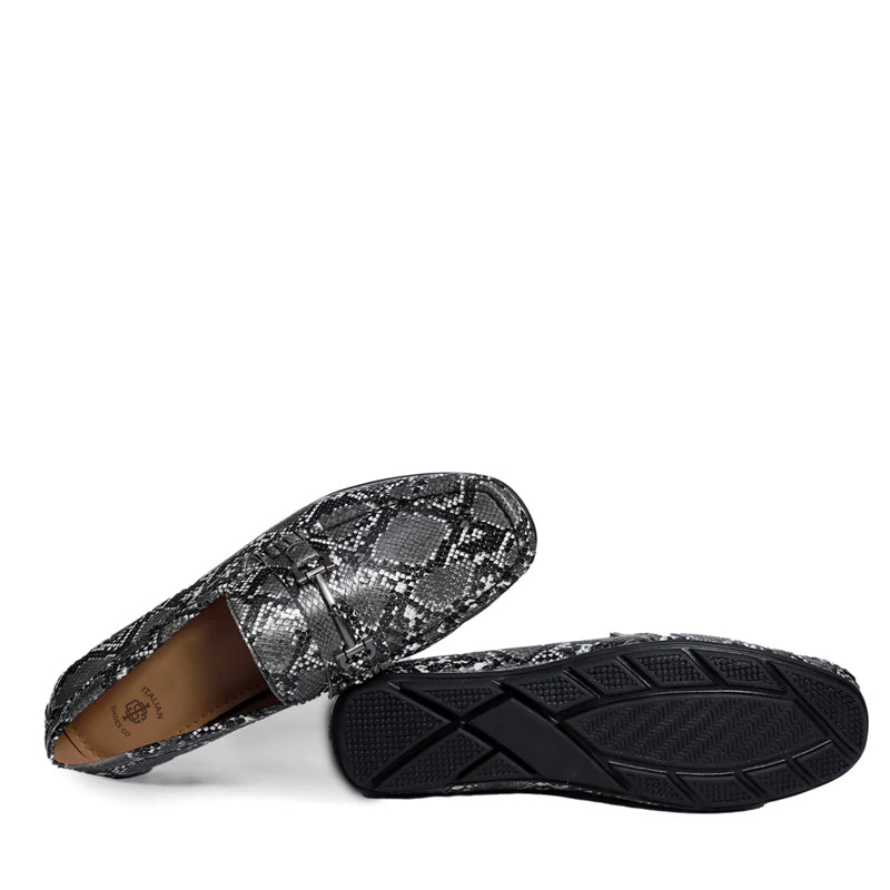 Snake Pattern Leather Loafers For Men