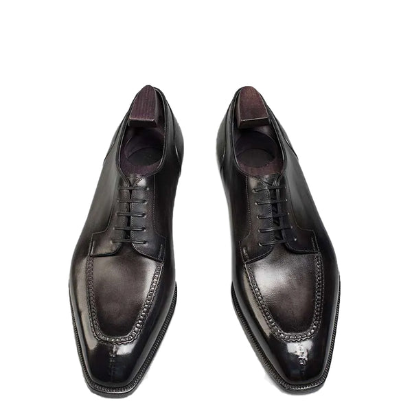 HandPainted Wholecut Split Toe Leather Oxford Shoe - Black