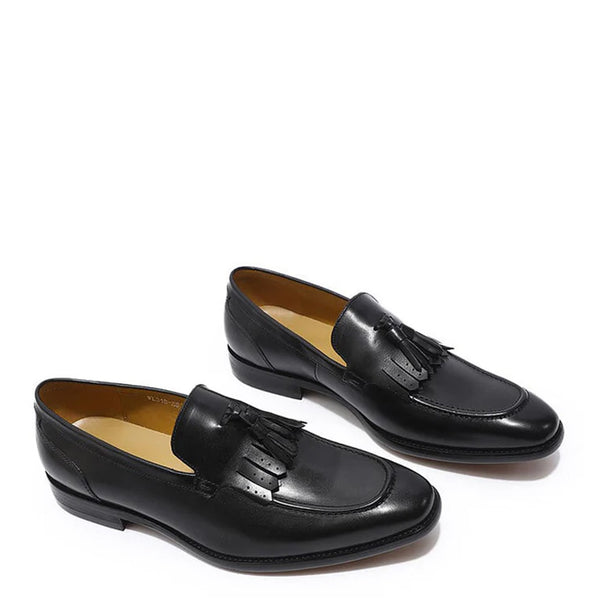 Leather Slip On Tassel Loafer For Men - Black