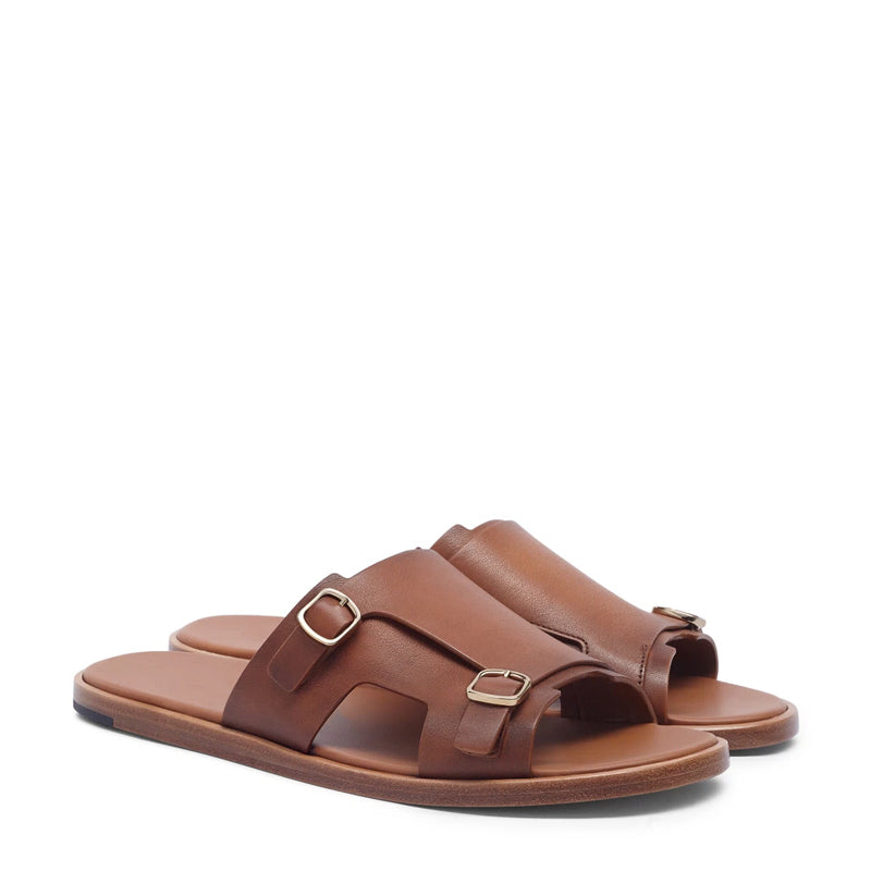 Men Double Buckle Leather Comfort Sandal