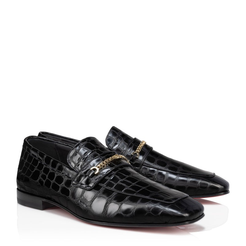 Patent Croco Print Leather Tassel Loafers