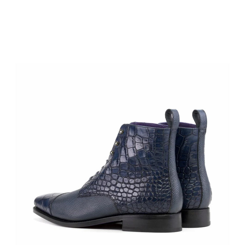 Crocodile Print Leather High Ankle Boots