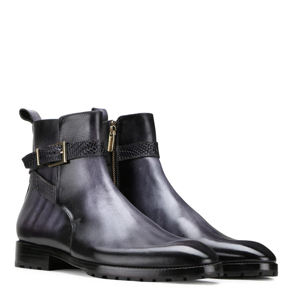 Luxury Stylish Leather Side Zipper Boot With Buckle