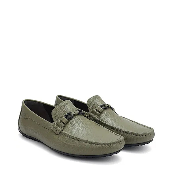 Men Textured Leather Driving Loafer - Green
