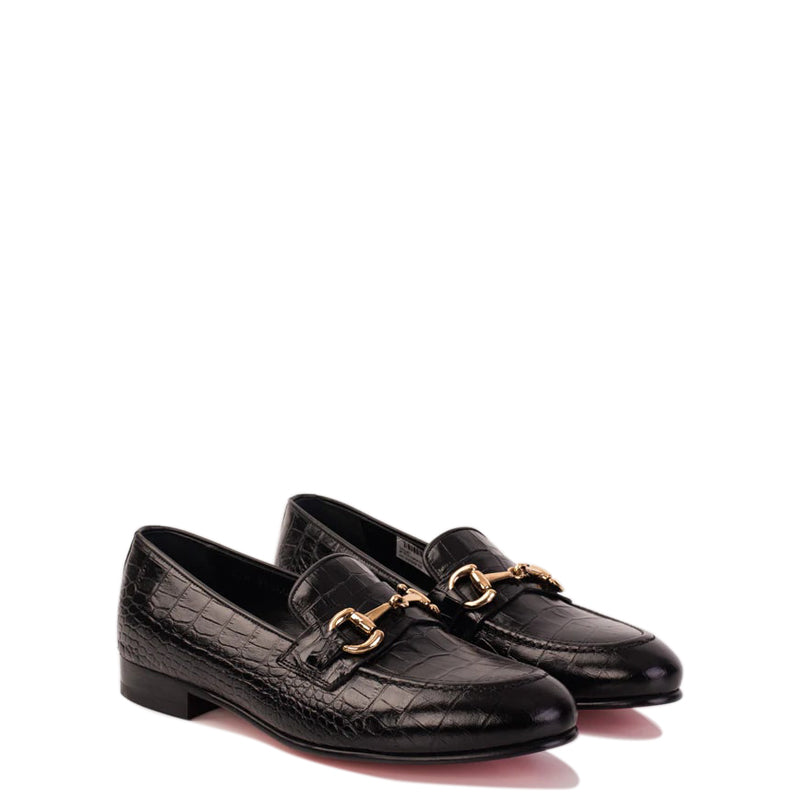 Black Leather Bit Loafer Men Shoes