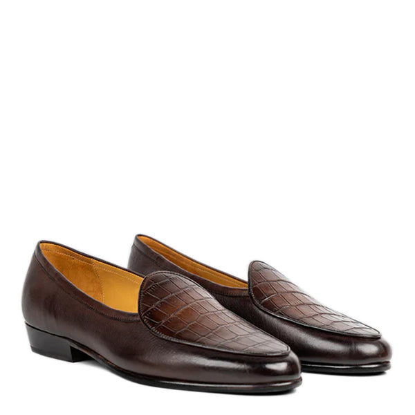 Croco Solid Leather Formal Loafer - Brown