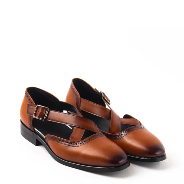 Classic Patent Shiny Leather Peshawari Sandal - Tan
