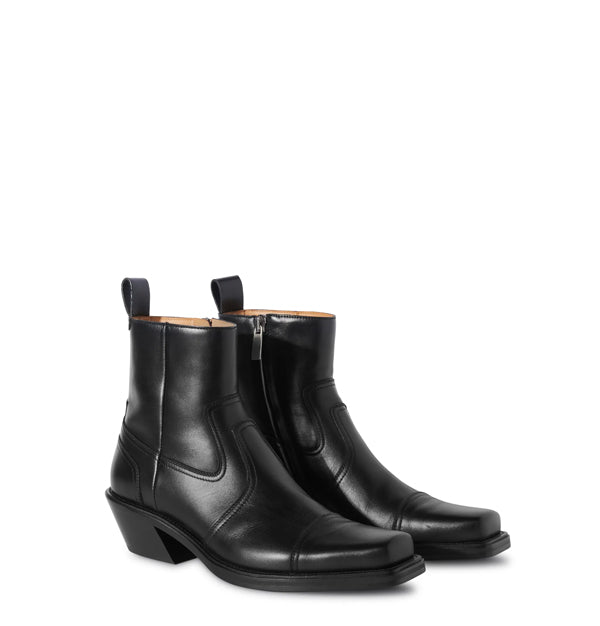 Men Leather High Side Zipper Ankle Boots