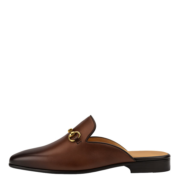 Plain Design Leather Mule - Brown
