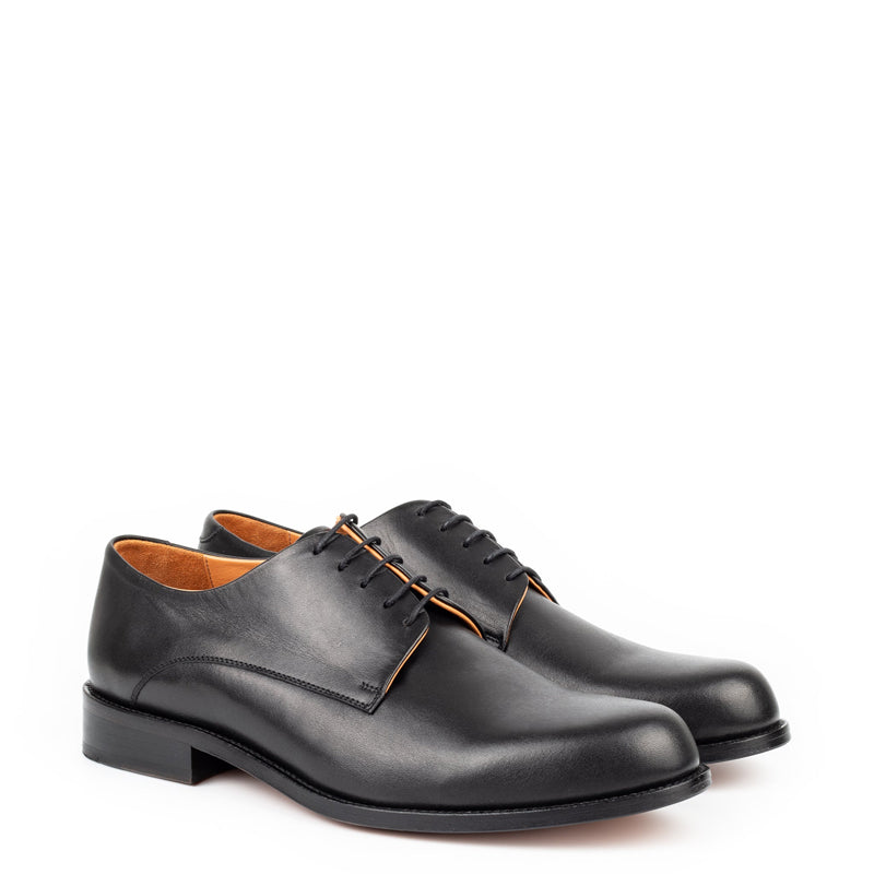 Polished Plain Italian Leather Derby Shoe Blue
