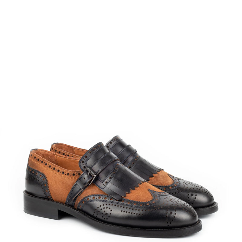 Suede Leather Formal Single Monk Straps Shoes