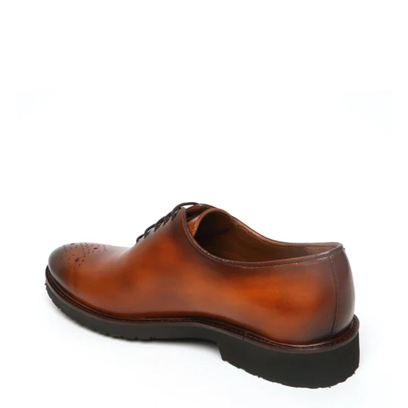Men Wholecut Shiny Leather Grey Oxford Shoe