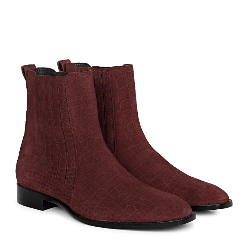 Croco Print Suede Leather Chelsea Boots