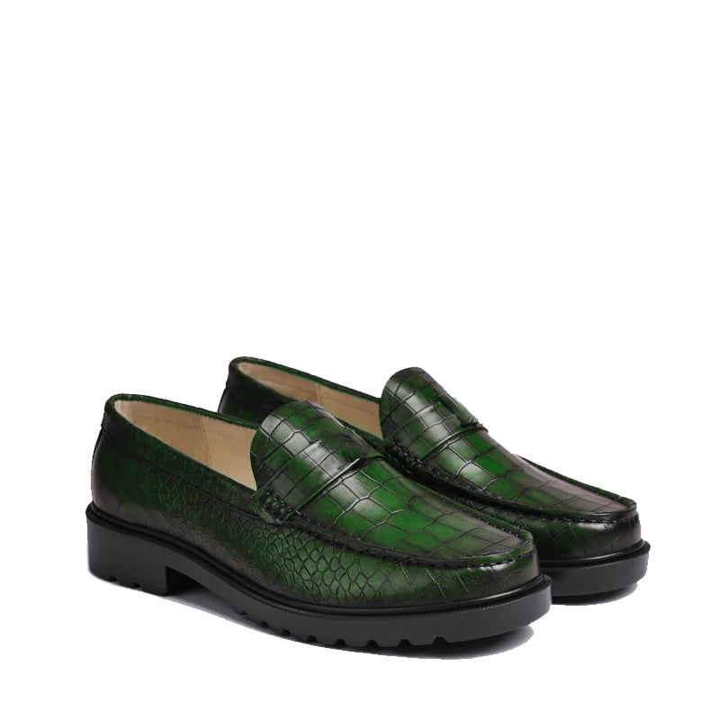 Men's Round Toe Croc Loafers Brown