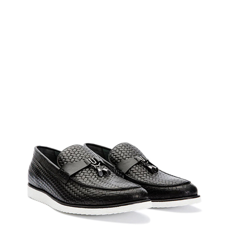 Black Leather Tassel Loafer for Men