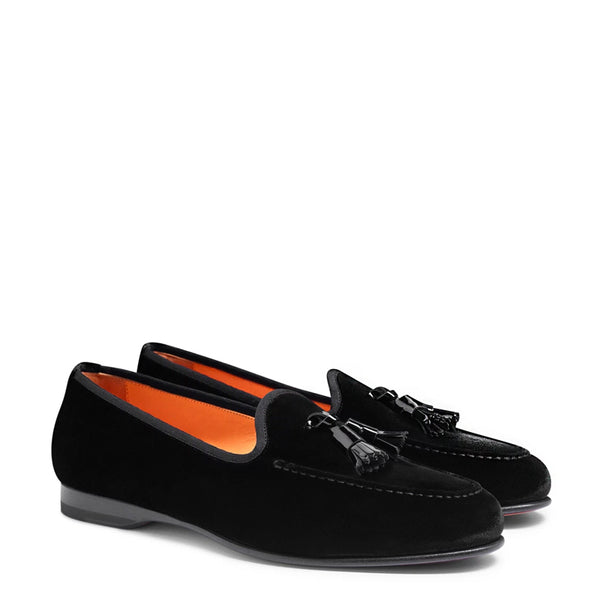 Suede Andrea Velvet Leather Tassel Loafer - Black