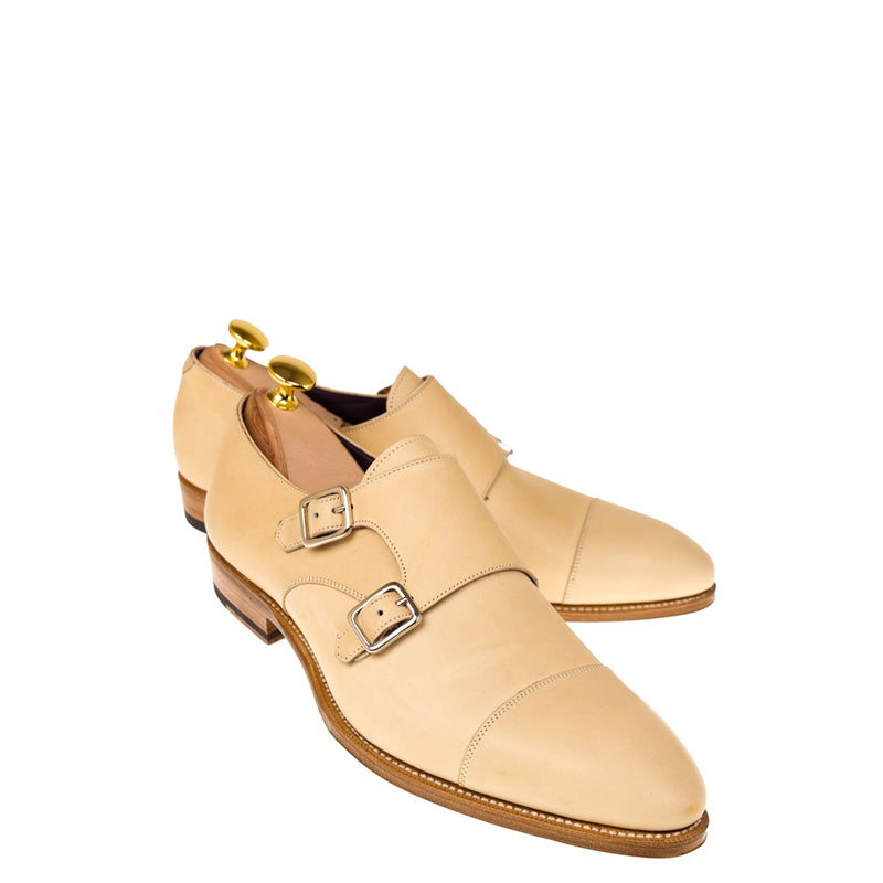 Suede Leather Toe Cap Double MonkStrap Shoe Beige