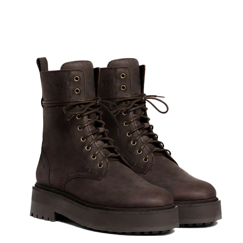 Lace Up Leather High Top Combat Boots