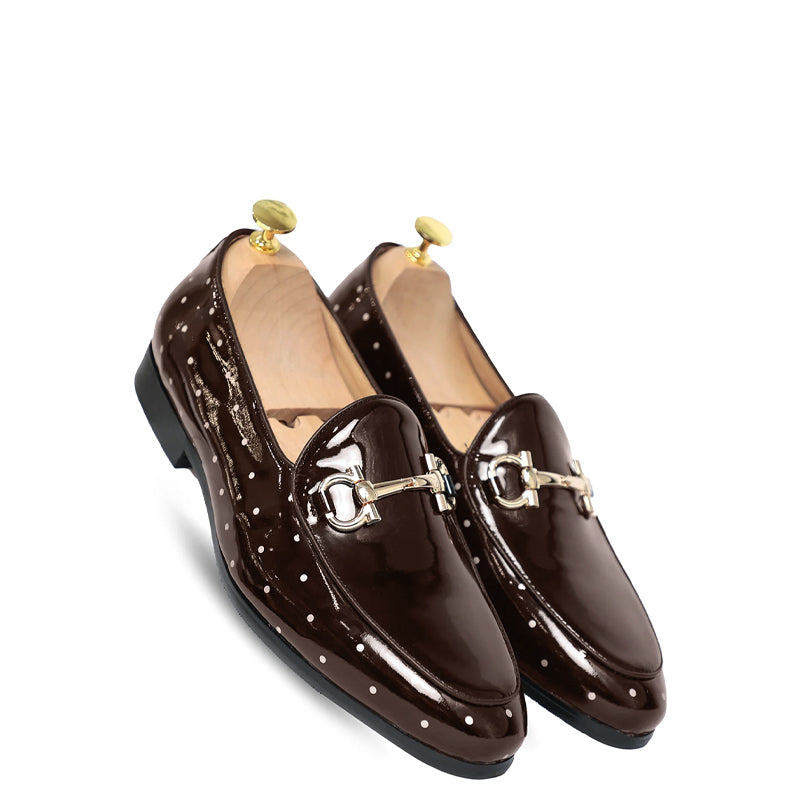 Mikey Patent Brown Slip on Shoes